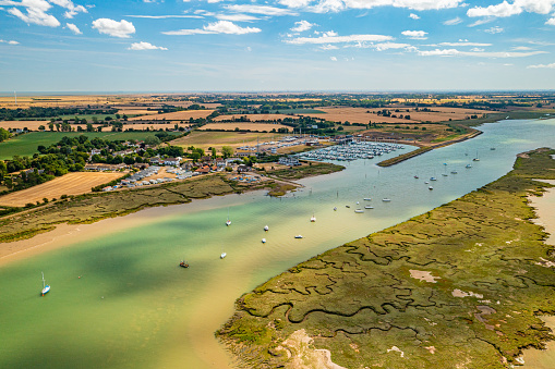 Aerial photo from a drone of Bradwell Waterside in Essex, UK.