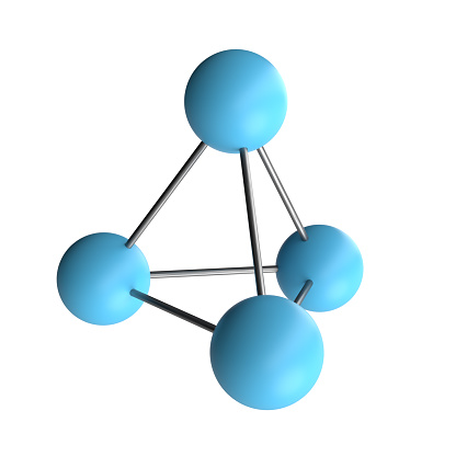 3D illustration of a molecular model of a triangular pyramid with a pyramidal structure. Molecular structure