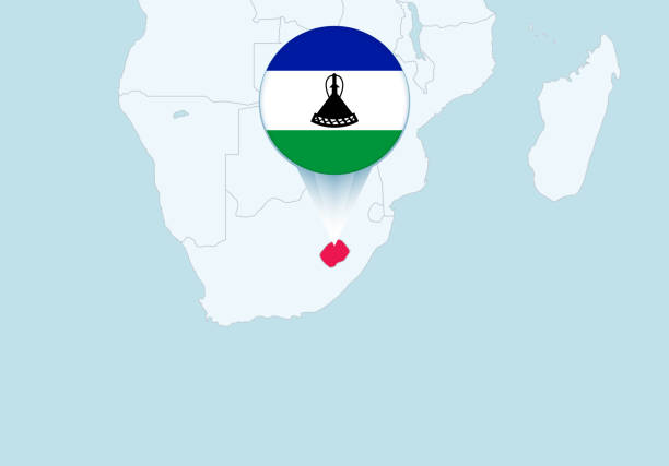 Africa with selected Lesotho map and Lesotho flag icon. Africa with selected Lesotho map and Lesotho flag icon. Vector map and flag. lesotho flag stock illustrations