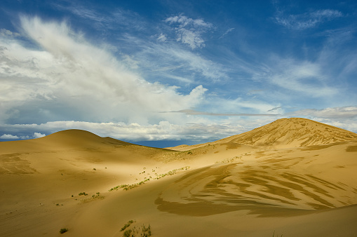 Mongolia. Sands Mongol Els, sandy dune desert, bright sunny day