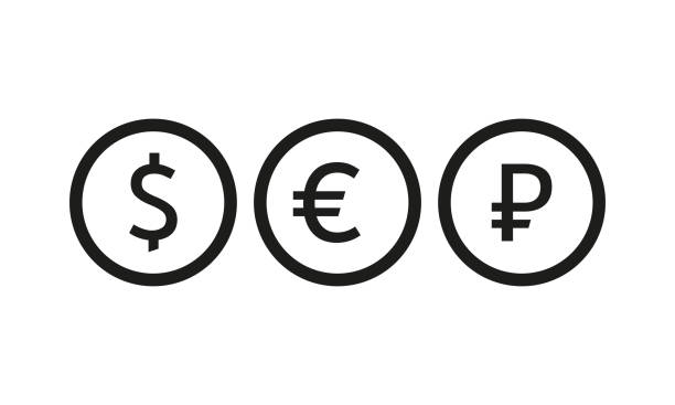 illustrations, cliparts, dessins animés et icônes de icône de jeu de symboles monétaires. signe dollar, euro, rouble russe, rouble, argent, banque, revenu, dépenses, espèces, paiements sans numéraire. concept de gestion financière. icône de ligne vectorielle pour les entreprises et la publicité - swiss francs illustrations