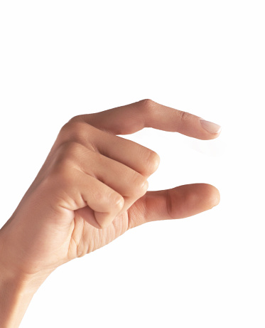 Stretched hand of man isolated over white background. Open palm hand gesture of man hand. Close up of open palm isolated over white background.