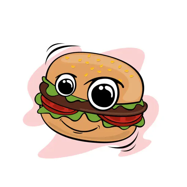 Vector illustration of Happy burger cartoon.