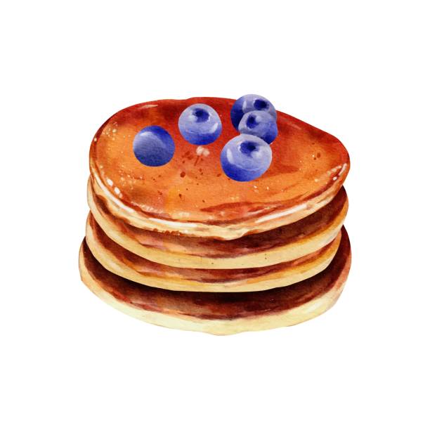 ilustraciones, imágenes clip art, dibujos animados e iconos de stock de acuarela de blueberry pancake diseño vectorial - pancake illustration and painting food vector