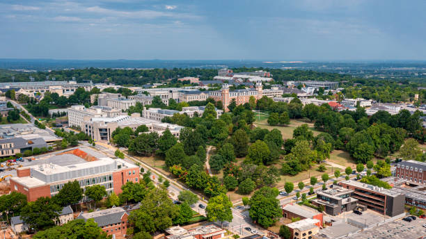University of Arkansas Aerial Drone View Aerial view of Fayetteville and University of Arkansas. arkansas stock pictures, royalty-free photos & images