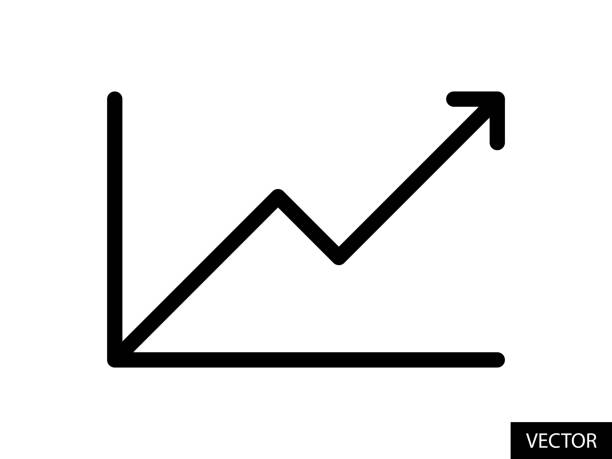 wykres portfela, wzrost, wykres sprzedaży, wektorowa ikona koncepcji inwestycji giełdowych lub akcji w stylu liniowym izolowana na białym tle. edytowalny obrys. - graph arrow sign chart single line stock illustrations