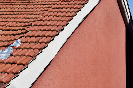 Old red roof tile, building roof and building exterior
