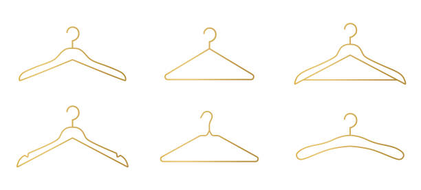 ilustrações, clipart, desenhos animados e ícones de conjunto de cabides de pano dourado - hanger