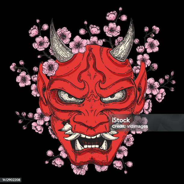 Udvej Slibende at se Hannya Mask With Sakura Flowers Hand Drawn Vector Illustration Traditional  Japanese Demon Tattoo Print Hand Drawn Illustration For Tshirt Print Fabric  And Other Uses Stock Illustration - Download Image Now - iStock