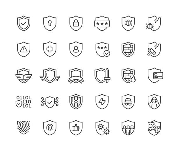 stockillustraties, clipart, cartoons en iconen met shield line icons editable stroke - beschermen