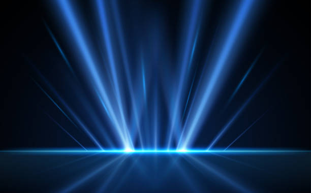 ilustraciones, imágenes clip art, dibujos animados e iconos de stock de los rayos de luz fondo abstracto azul - laser sunbeam blurred motion backgrounds