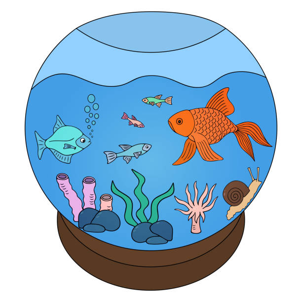 аквариум с рыбками и водными растениями в мультяшном стиле - wave pattern pattern green seaweed stock illustrations