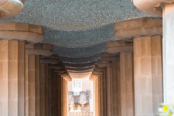 istock Columns and ceiling in Park Guell designed with details and precision 1412911230