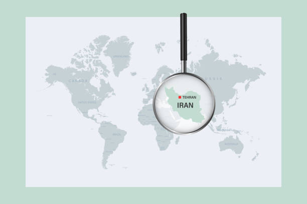 Map of Iran on political world map with magnifying glass Map of Iran on political world map with magnifying glass. Highly detailed map with borders and countries. iran university of science and technology stock illustrations