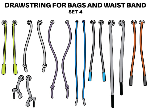 Draw String Attachments Drawstring Cord Flat Sketch Vector Illustrator Set Of Draw String With ...