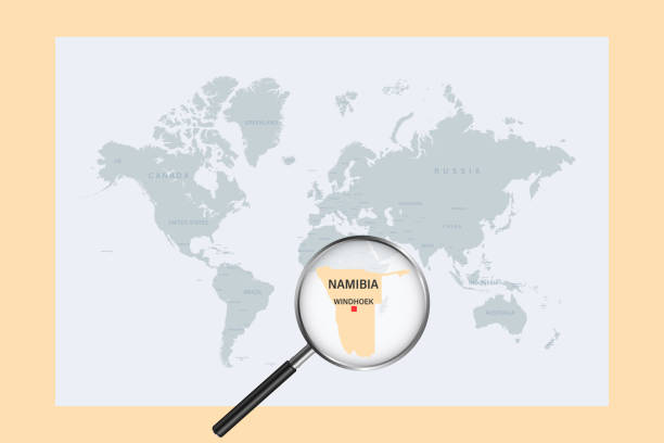 Map Of Namibia On Political World Map With Magnifying Glass Stock Map Of Namibia On Political World Map With Magnifying Glass 