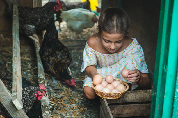 istock Cute Girl Holding Eggs In Basket 1412915445