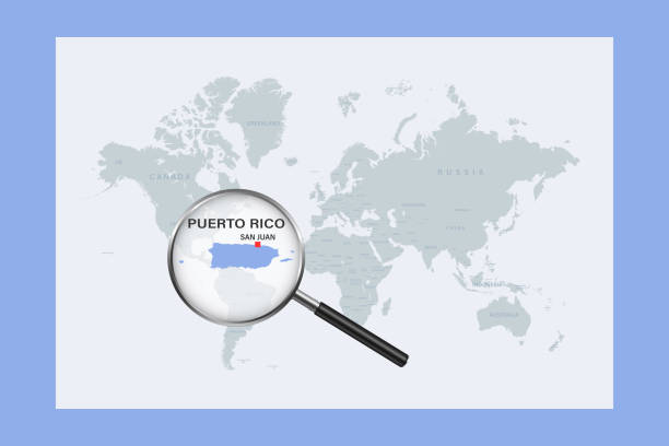 Map Of Puerto Rico On Political World Map With Magnifying Glass Stock Map Of Puerto Rico On Political World Map With Magnifying Glass