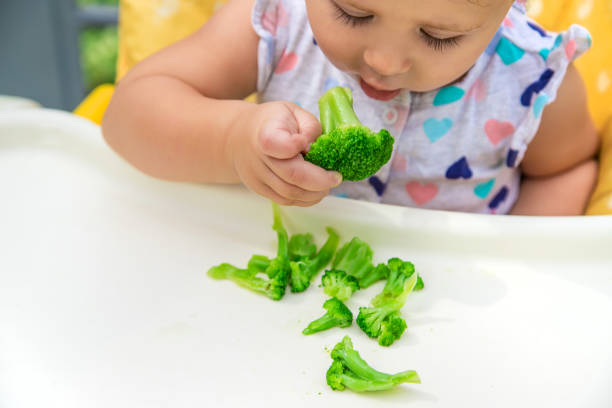 istock Cute Baby Eating Broccoli 1412917411