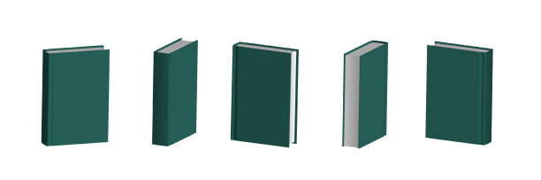 istock Set of closed dark green books in different positions for bookstore 1412918958