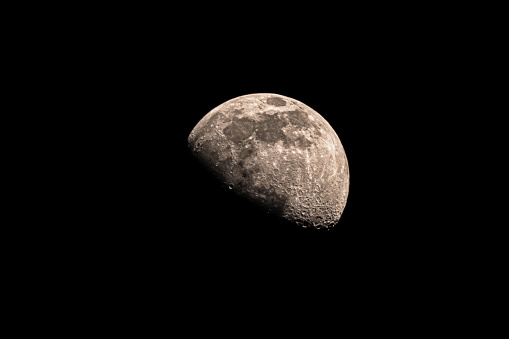 The moon captured during its half-moon phase.