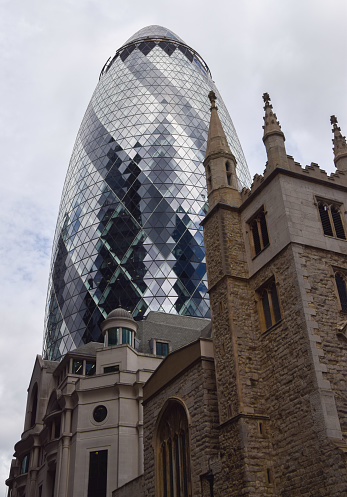 London, UK. August 3 2022: The Gherkin Building, 30 St Mary Axe, exterior daytime view, City of London.