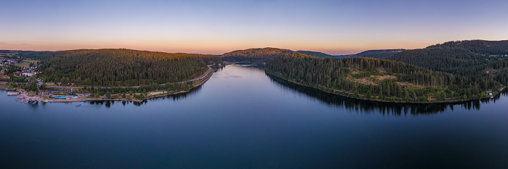 Panoramic view on the lake Schluchsee and the Black Forest in Germany.