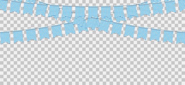 テンプレートプレゼンテーションのための現実的なスタイルのオクトーバーフェストフラグ。装飾と招待状のカバー。透明な背景にバイエルンの市松模様の青い旗。ベクターイラストレーシ� - オクトーバーフェスト点のイラスト素材／クリップアート素材／マンガ素材／アイコン素材