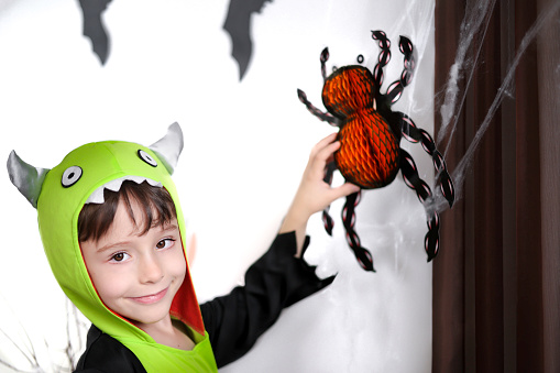 Happy childhood. Decoration and party concept. Halloween postcard. Traditional festival of autumn.
