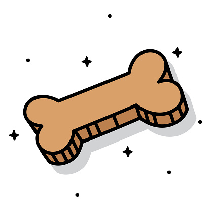 Vector illustration of a hand drawn dog treat shaped like a bone against a white background.