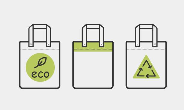 ilustraciones, imágenes clip art, dibujos animados e iconos de stock de conjunto de iconos de línea de bolsa tote reutilizable. paquete ecológico para compras en la tienda y en el mercado. silueta de bolso de algodón. ilustración vectorial - burlap canvas textured backgrounds