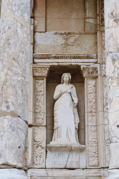 Photo of Close up of statue in the Library of Celsus