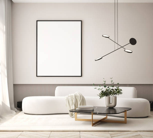 istock mock up poster frame in modern interior background, living room, Scandinavian style, 3D render, 3D illustration 1412936969