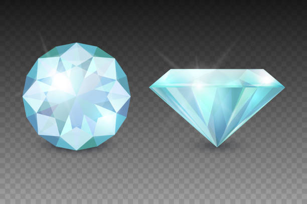 vector 3d realistyczny niebieski przezroczysty kamień szlachetny, diament, kryształ, kryształ kryształy kryształy zbliżenie izolowane. koncepcja jewerly. szablon projektu, clipart. widok z góry i z boku - diamond gem sapphire ruby stock illustrations