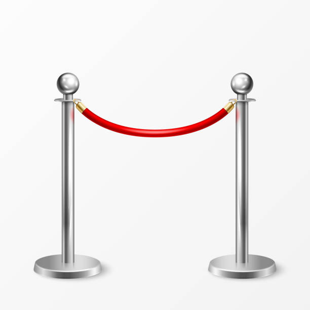 ilustrações de stock, clip art, desenhos animados e ícones de vector 3d realistic chrome fence for the red carpet closeup isolated on white background. red barrier rope. silver pole. front view. luxury, vip concept. equipment for events - star shape hollywood california gold three dimensional shape