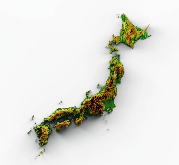 istock Japan Map Shaded relief Color Height map on White Background 3d illustration 1412938592