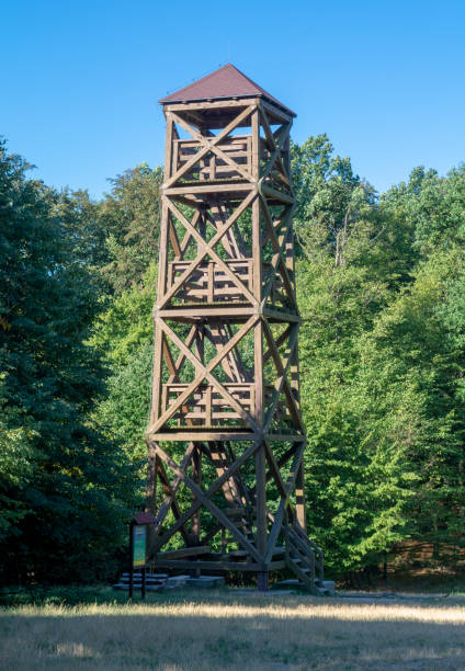 Wooden Lookout Tower below Kamzik Hill in the summer. Kramare. Bratislava. stock photo