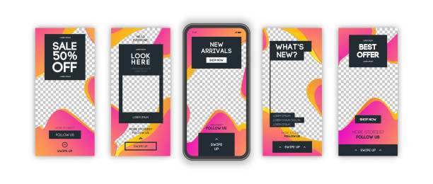 Vector stories template set Vector stories template set with liquid abstract modern gradient background for banner sale, presentation, flyer, poster, invitation. Screen backdrop for mobile app. Streaming. 10 eps auto post production filter stock illustrations