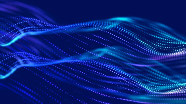 istock Beautiful curved wave on a dark background. Digital technology background. Concept of network. 3D 1412951346