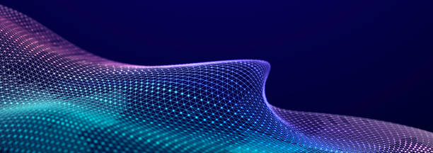 Beautiful curved wave on a dark background. Digital technology background. Concept of network. 3D