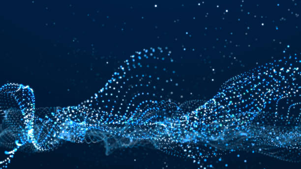 istock Futuristic wave with many dots. Abstract motion background of colored dots. Technology or science. 3d 1412951466