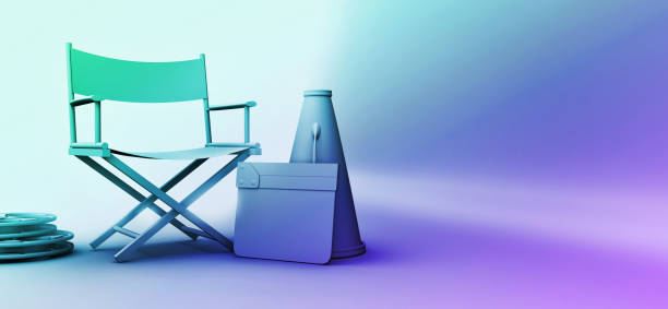 最小限の映画監�督の椅子、テキスト用のコピースペースを備えた背景 - vip room ストックフォトと画像