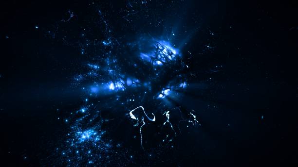 blue abstract concepto creativo de partícula cuántica elemental y fondo de bandera de energía de fusión - neutrino fotografías e imágenes de stock