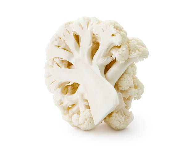 Cutted in half Cauliflower cabbage vegetable isolated on a white background, superfoods and a diet of cruciferous vegetables for health and weight loss Cutted in half Cauliflower cabbage vegetable isolated on a white background, superfoods and a diet of cruciferous vegetables for health and weight loss cruciferous vegetables stock pictures, royalty-free photos & images