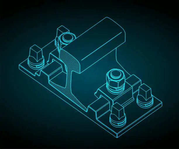 Vector illustration of Clamp rail fastening system isometric drawings