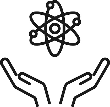 Charity and philanthropy concept. Hight quality sign drawn with thin line. Suitable for web sites, stores, internet shops, banners etc. Line icon of chemical compound over opened hands