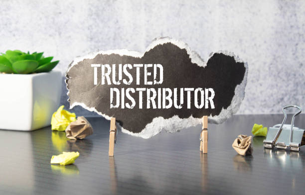 istock yellow paper with text Trusted Distributor on the white fridge 1412964524