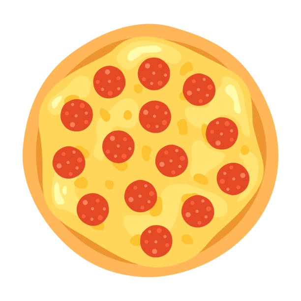 ilustraciones, imágenes clip art, dibujos animados e iconos de stock de icono de pizza pepperoni picante. - pizza