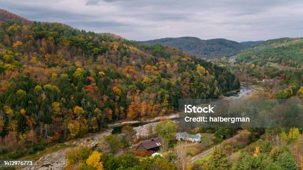 Aerial View Of Rural Vermont In Autumn Stock Photo - Download Image Now - Above, Aerial View, Autumn