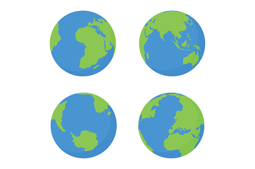 Earth globe vector illustration set. Earth globes isolated on white background. Flat planet Earth icon. Vector illustration.